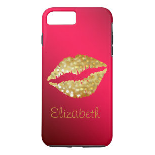 Eenvoudige, persoonlijke Red Glitter Gold Lips iPhone 8 Plus / 7 Plus Hoesje