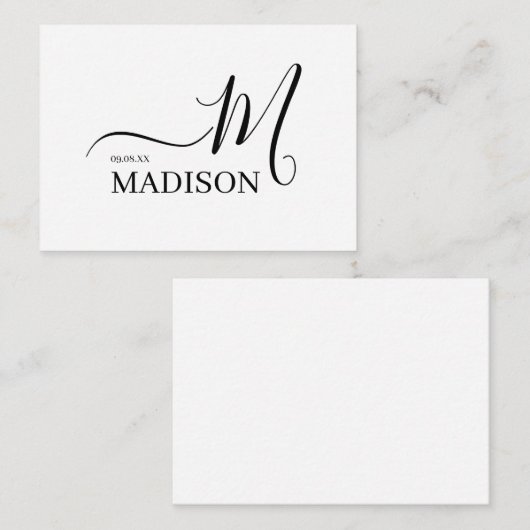 Eenvoudige persoonlijke zwarte en witte bruiloft informatiekaartje (Voorkant / Achterkant)