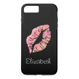 Eenvoudige persoonlijke zwarte roze Lips iPhone 8 Plus / 7 Plus Hoesje