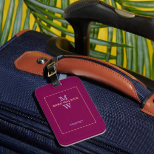 Eenvoudige perzik / bleke paarse Monogram op wijn Bagagelabel