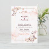 Eenvoudige perzik bloemenbruiloft uitnodiging (Staand voorkant)