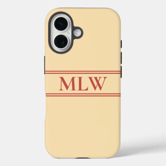 Eenvoudige perzik en rood monogram Case-Mate iPhone case (Achterkant)