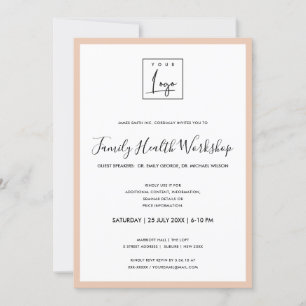 EENVOUDIGE PERZIK ROZE GLOEIEND LOGO WORKSHOP GALA KAART