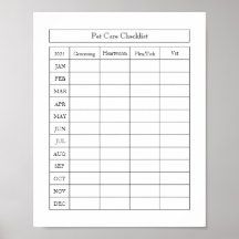Eenvoudige Pet Care Checklist Log Poster Papier (m