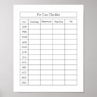 Eenvoudige Pet Care Checklist Log Poster Papier (m