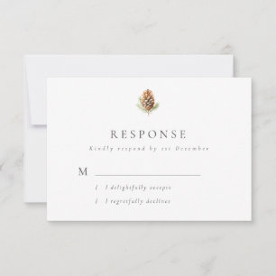Eenvoudige Pine Cone Winter Wedding RSVP Kaartje