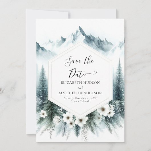 Eenvoudige Pine Mountain bruiloft Save The Date (Voorkant)