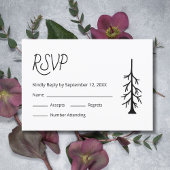 Eenvoudige Pine Tree Casual Zwart Wit Wedding RSVP Kaartje