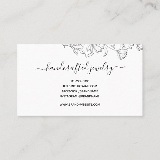 Eenvoudige Plain Zwart en Witte Bloem Tekening Blo Visitekaartje (Achterkant)