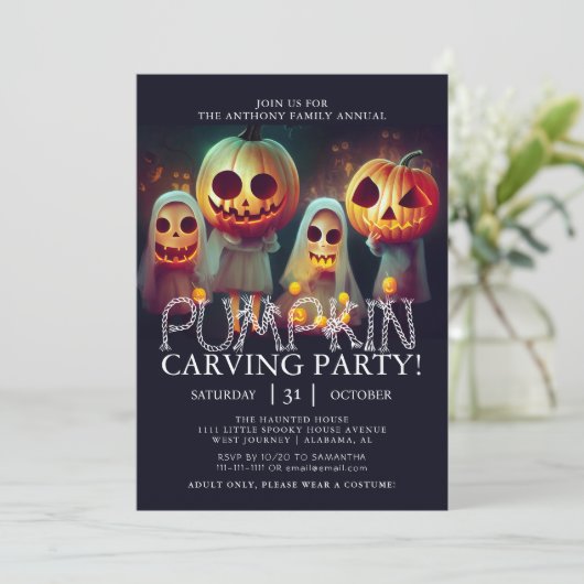 Eenvoudige Pompoen Carving Party Halloween Spooky Kaart (Staand voorkant)