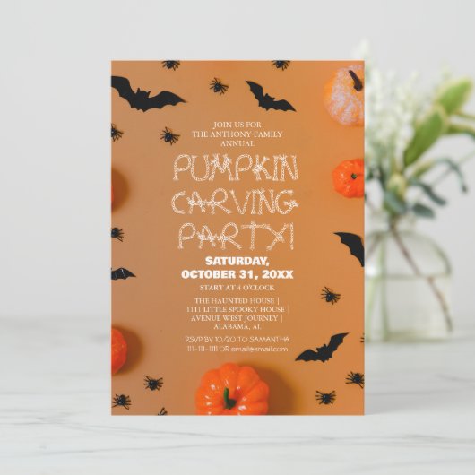 Eenvoudige Pompoen Carving Party Halloween Spooky Kaart (Staand voorkant)