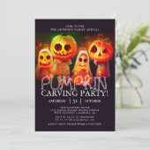 Eenvoudige Pompoen Carving Party Halloween Spooky Kaart (Staand voorkant)