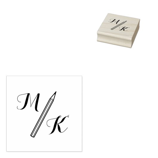Eenvoudige potlood Monogram Initialen Rubberstempel (Gestempeld)