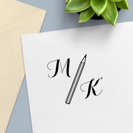 Eenvoudige potlood Monogram Initialen Zelfinktende Stempel