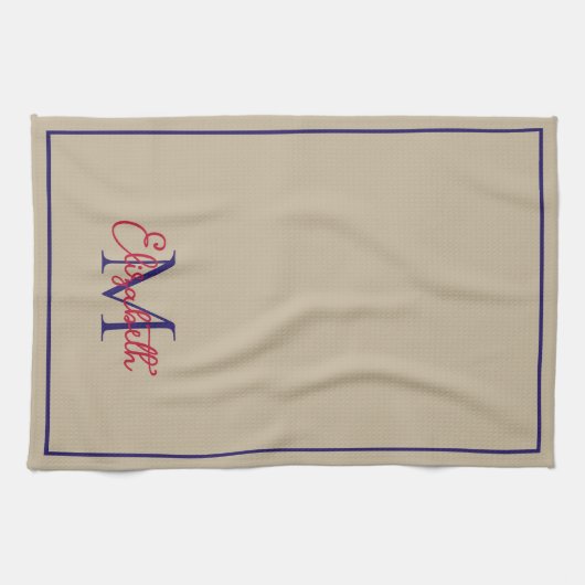 Eenvoudige Preppy Khaki Tan Deep Blue en Rood Mono Theedoek (Horizontaal)