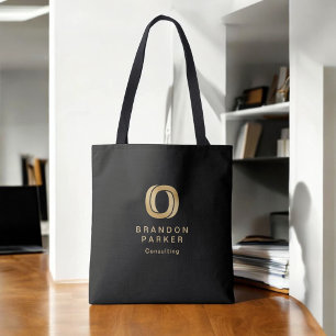 Eenvoudige Professional Gold Business-Logo op zwar Draagtas