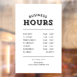 Eenvoudige Professional Zwart op Witte Werkuren Raamsticker