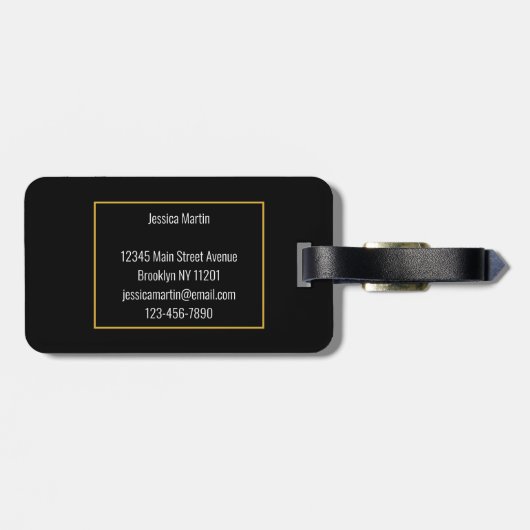 Eenvoudige Professionele QR-code & Logo Goud en Zw Bagagelabel (Achterkant horizontaal)