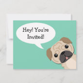 Eenvoudige Pug verjaardagsuitnodiging Kaart (Voorkant)