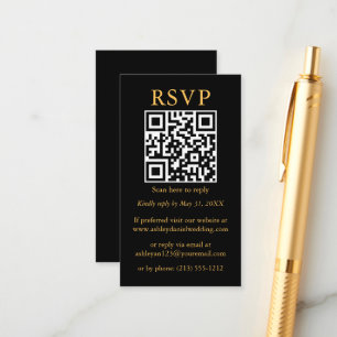 Eenvoudige QR Black RSVP Gold met minimalistisch h Informatiekaartje