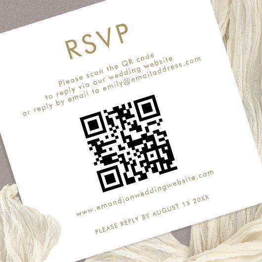 Eenvoudige QR-code Gold White Wedding RSVP Informatiekaartje