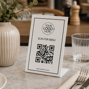 Eenvoudige QR-code Logo Contactloos Menu Minimaal Reclamebord Met Voetstuk