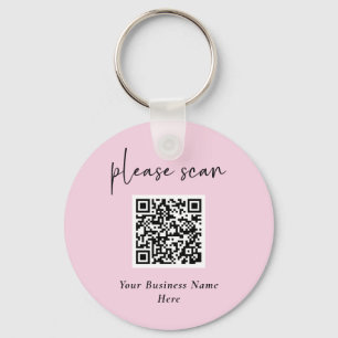 Eenvoudige QR-code met bedrijfsnaam en Logo Roze Sleutelhanger