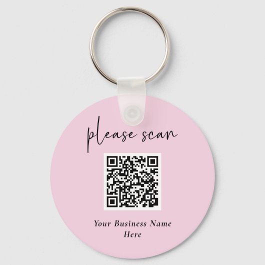 Eenvoudige QR-code met bedrijfsnaam en Logo | Roze Sleutelhanger (Voorkant)