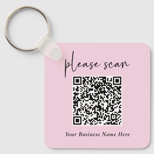 Eenvoudige QR-code met bedrijfsnaam en Logo | Roze Sleutelhanger (Voorkant)