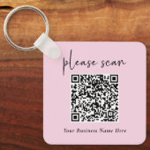 Eenvoudige QR-code met bedrijfsnaam en Logo | Roze Sleutelhanger (Voorkant)
