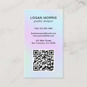 Eenvoudige QR Code Pastel Holografisch Modern Visitekaartje