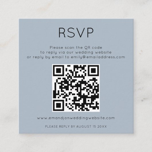 Eenvoudige QR-code Stusty Blue Wedding RSVP Enclos Informatiekaartje (Voorkant)