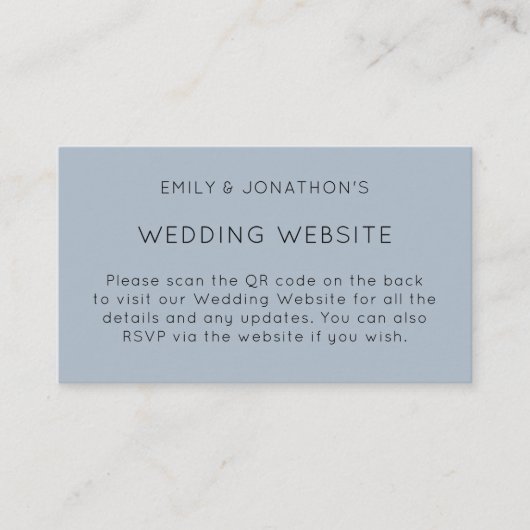 Eenvoudige QR-code Stusty Blue Wedding Website Informatiekaartje (Voorkant)