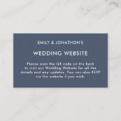 Eenvoudige QR-code Stusty Navy Blue Wedding Websit Informatiekaartje (Voorkant)