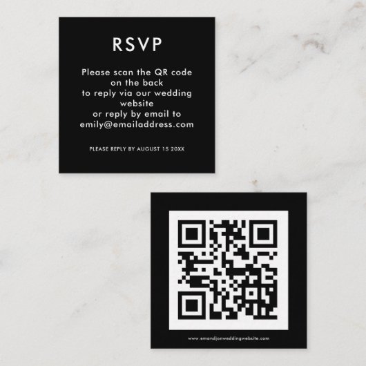 Eenvoudige QR-code White Black Wedding RSVP Informatiekaartje (Voorkant / Achterkant)