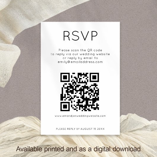 Eenvoudige QR Code Zwart Wit Huwelijk RSVP Kaart