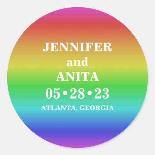 Eenvoudige Rainbow Gradient LGBT bruiloft Ronde Sticker (Voorkant)