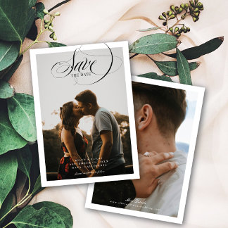 Eenvoudige rand Elegant script twee foto Save The Date