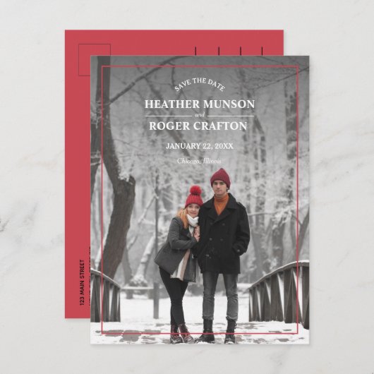 Eenvoudige rand foto bruiloft opslaan Datum Aankondigingskaart (Voorkant / Achterkant)