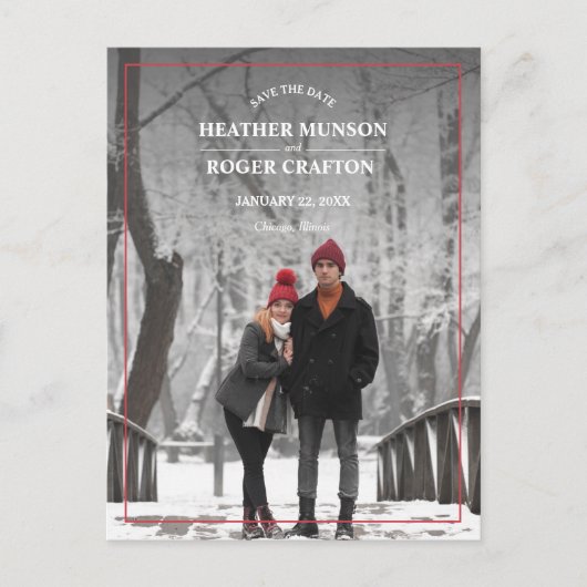 Eenvoudige rand foto bruiloft opslaan Datum Aankondigingskaart (Voorkant)
