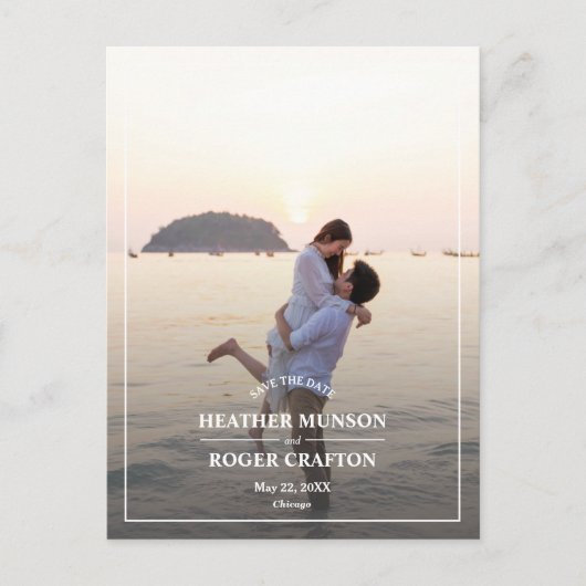 Eenvoudige rand Foto Weddenschap Sla de datum op Aankondigingskaart (Voorkant)