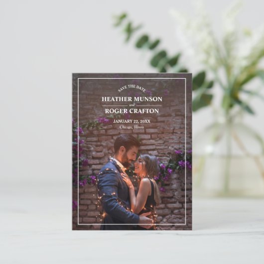 Eenvoudige rand Foto Weddenschap Sla de datum op Aankondigingskaart (Staand voorkant)