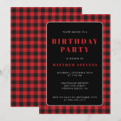 Eenvoudige Red Plaid Verjaardagsfeestuitnodiging Kaart (Voorkant / Achterkant)