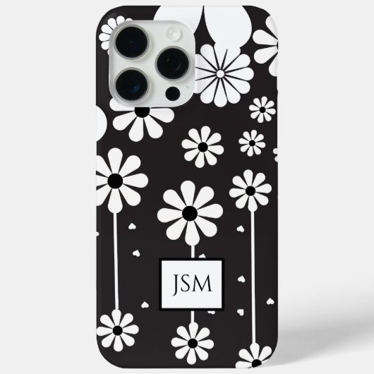 Eenvoudige Retro Boho Zwart en Wit Bloem Case-Mate iPhone Case (Achterkant)