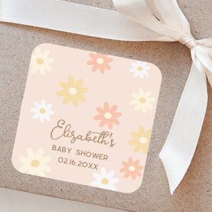 Eenvoudige Retro Chic Daisy Boho Meisje Baby showe Vierkante Sticker