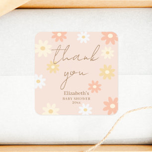 Eenvoudige Retro Chic Daisy Meisje Baby shower Dan Vierkante Sticker