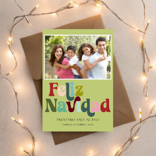 Eenvoudige Retro Feliz Navidad Foto Groen Feestdagenkaart