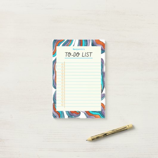 Eenvoudige Retro Groovy Blue Gined Notitieboek to  Post-it® Notes (Op bureau)