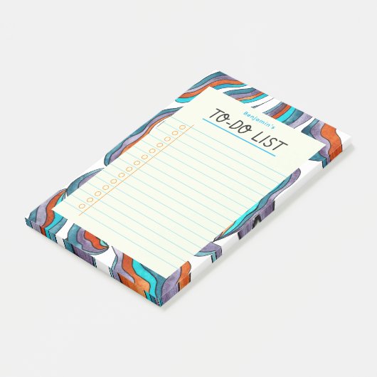 Eenvoudige Retro Groovy Blue Gined Notitieboek to  Post-it® Notes (Schuin)