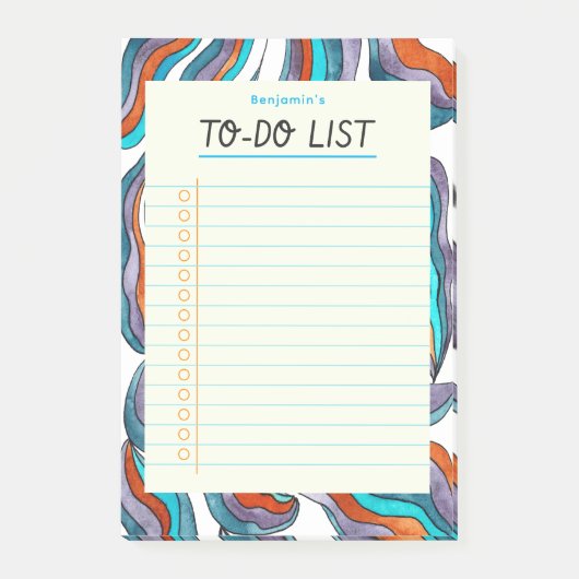 Eenvoudige Retro Groovy Blue Gined Notitieboek to  Post-it® Notes (Voorkant)